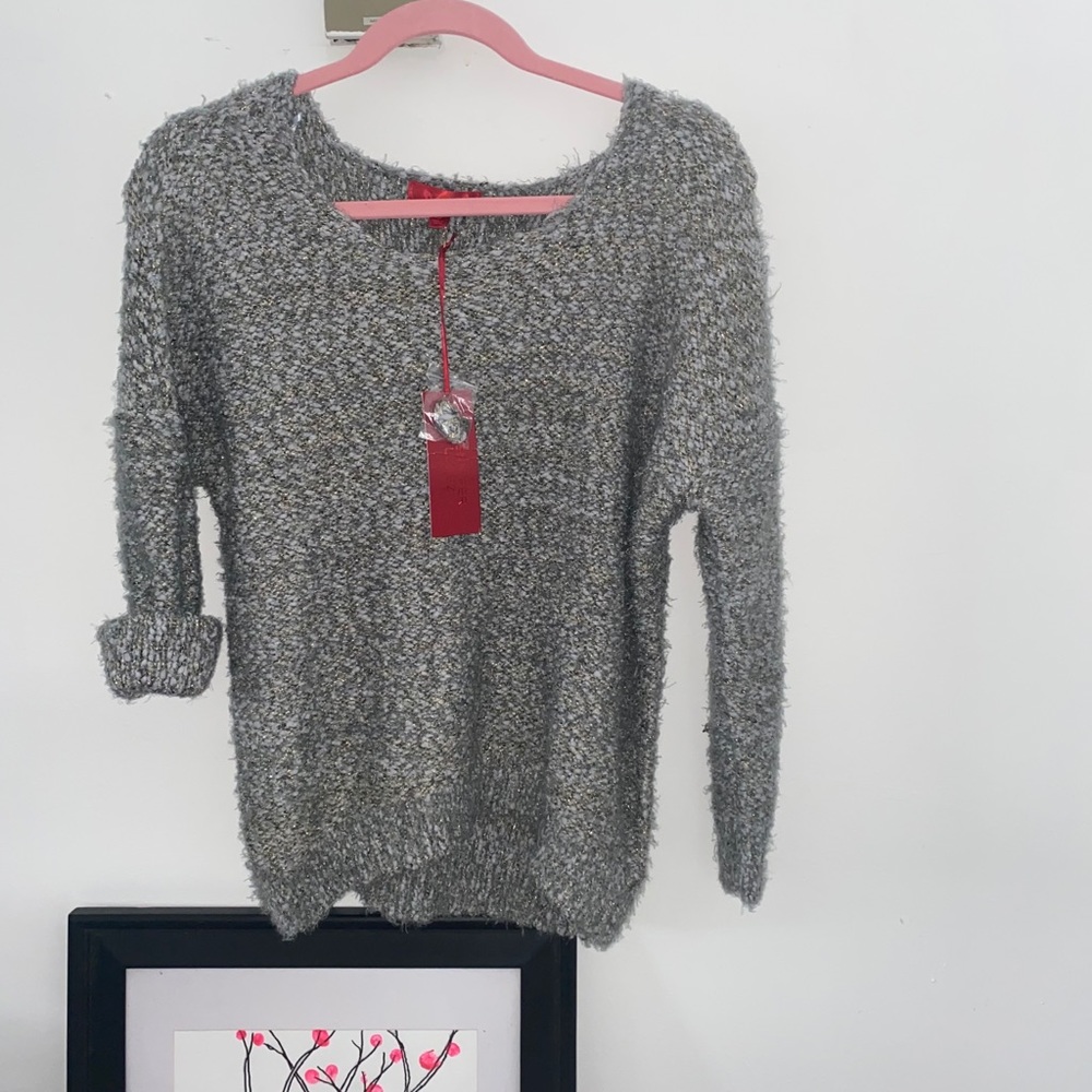 Fuzzy Chunky Knit Boucle Sweater | Jennifer Lopez | Gold Metallic Sweater |NWT |